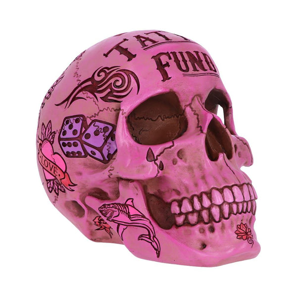 Tattoo Fund (Pink)- Pink Traditional Tribal Tattoo Fund Skull Money Box.